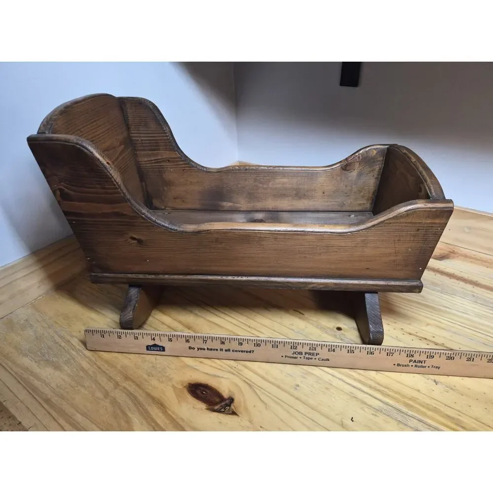 Vintage Brown Solid Wood Baby Doll Rocking Cradle/Bed , 20